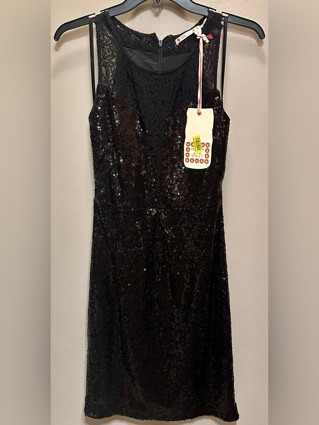 Nwt Chelsea & Violet Black Sequin And Lace Mini Dress